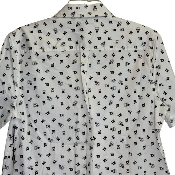 Mens Karl Lagerfeld Short Sleeve White Button Down Snap Shirt - Size Small - Picture 6 of 6